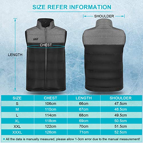 Chaleco Calefactor Mujer Eléctrica Chaqueta Calefactable con 3 Temperaturas Ajustables & 4 Zonas, USB Ropa con Calefaccion para Al Aire Libre Motocicleta Camping Senderismo Esquí, Negro+Gris (XXL)