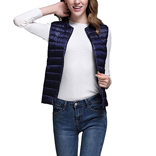 Chaleco de Mujer Portátil Ligero Plegable de Pluma Sin Mangas Chaquetas de Plumón Marina de Guerra M