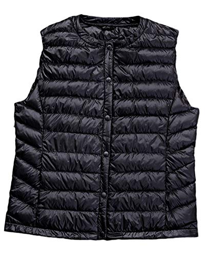 Chaleco de Mujer Portátil Ligero Plegable de Ultra-Light Pluma Sin Mangas Chaquetas de Plumón Negro 2XL