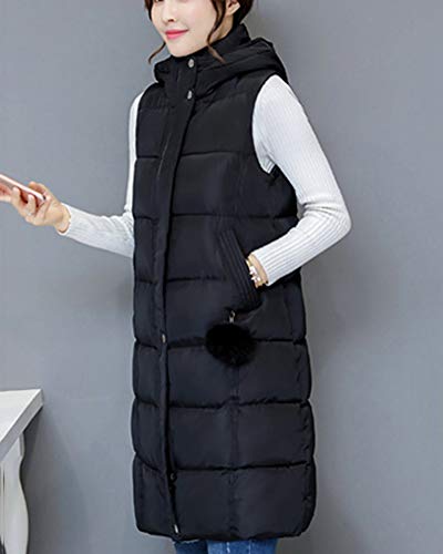 Chaleco De Mujer Sección Larga De Pluma Sin Mangas Chaquetas De Plumón Negro 2XL