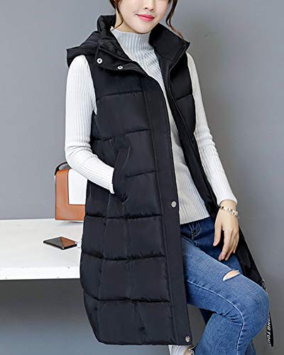 Chaleco De Mujer Sección Larga De Pluma Sin Mangas Chaquetas De Plumón Negro 2XL