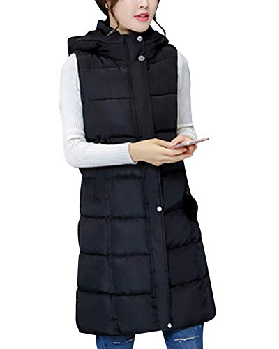 Chaleco De Mujer Sección Larga De Pluma Sin Mangas Chaquetas De Plumón Negro 2XL