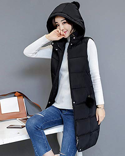 Chaleco De Mujer Sección Larga De Pluma Sin Mangas Chaquetas De Plumón Negro 2XL