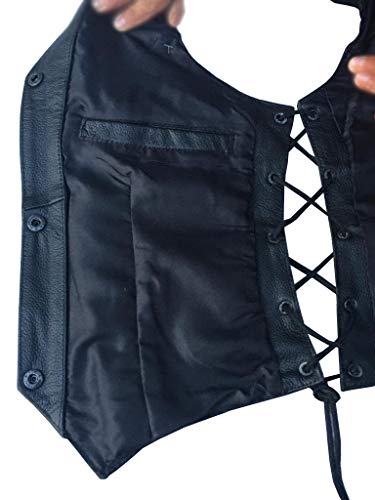 Chaleco de piel de vaca para mujer, con encaje, para motocicleta, motocicleta, motocicleta, Mujer, negro, large