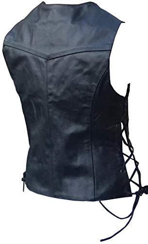 Chaleco de piel de vaca para mujer, con encaje, para motocicleta, motocicleta, motocicleta, Mujer, negro, large