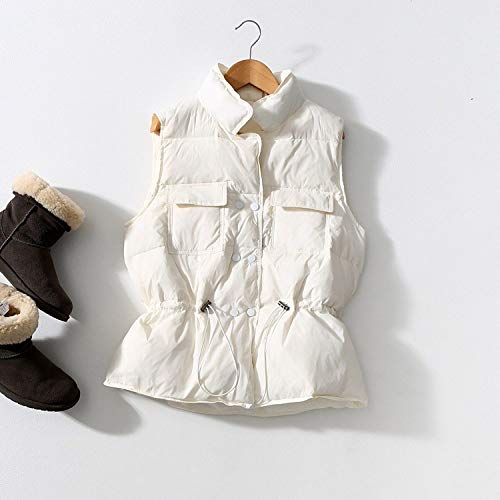 Chaleco De Plumas para Mujer,Chaqueta De Chaleco Acolchada Sin Mangas Ligera Y Ligera con Abrigo Cálido,Chaleco Acolchado Corto para Damas Niñas Invierno Escalada Al Aire Libre,Blanco,L