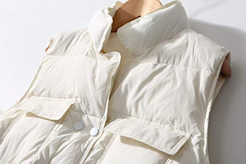 Chaleco De Plumas para Mujer,Chaqueta De Chaleco Acolchada Sin Mangas Ligera Y Ligera con Abrigo Cálido,Chaleco Acolchado Corto para Damas Niñas Invierno Escalada Al Aire Libre,Blanco,L