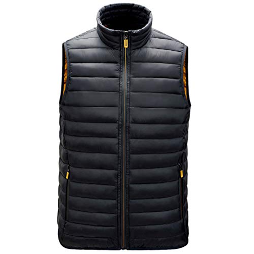 Chaleco para Hombre Chaquetas sin Mangas Chaleco cálido Homme Invierno Chaleco de algodón Acolchado Informal Black XXL