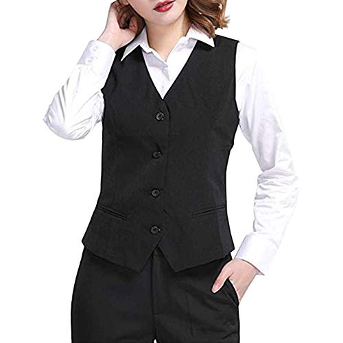 Chaleco para Mujeres Formal Vestido Traje Chaleco sin Mangas para Cafe Bar Tienda Camarera Trabajo Chaleco Chaqueta Outwear (Negro, Etiqueta 3XL(EU XL)/ Busto: 40.16")