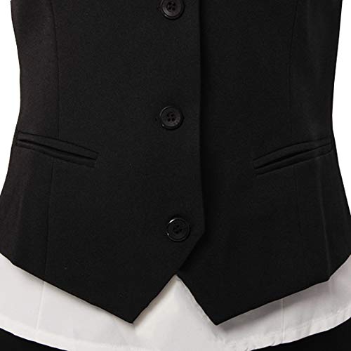 Chaleco para Mujeres Formal Vestido Traje Chaleco sin Mangas para Cafe Bar Tienda Camarera Trabajo Chaleco Chaqueta Outwear (Negro, Etiqueta 3XL(EU XL)/ Busto: 40.16")