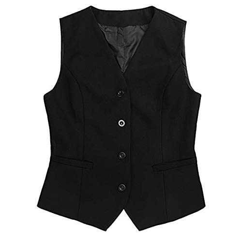 Chaleco para Mujeres Formal Vestido Traje Chaleco sin Mangas para Cafe Bar Tienda Camarera Trabajo Chaleco Chaqueta Outwear (Negro, Etiqueta XL(EU M)/ Busto: 37")