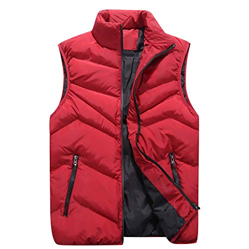 Chaleco Plumas Hombre Chalecos Acolchados Hombre Invierno Chalequillo Chalecos Caballero Gilet Chaleco Acolchado Hombre Chaleco Plumon Guateado Abrigo Sin Mangas Hombres Talla Grande Casual Rojo 4XL