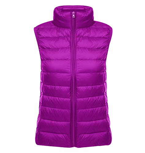 Chaleco Plumas Ligero Mujer Chaleco Plumifero Ligeros Mujer Chalecos Acolchado Abrigo Plumon Sin Manga Mujer Ultraligero Tallas Grandes Casual Invierno Chaqueta Señora Plegable Portátil Morado 3XL