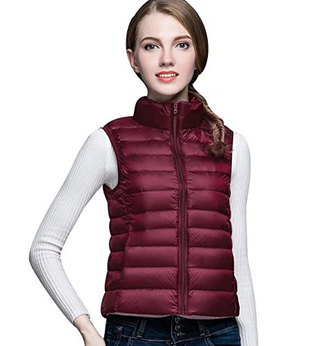 Chaleco Plumas Ligero Mujer Chaleco Plumifero Ligeros Mujer Chalecos Acolchado Abrigo Plumon Sin Manga Mujer Ultraligero Tallas Grandes Casual Invierno Señora Ultralight Plegable Portátil Rojo XL