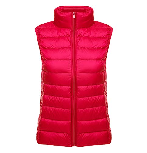 Chaleco Plumas Ligero Mujer Chaleco Plumifero Ligeros Mujer Chalecos Acolchado Abrigo Plumon Sin Manga Mujer Ultraligero Tallas Grandes Casual Invierno Chaqueta Señora Plegable Portátil Rojo L