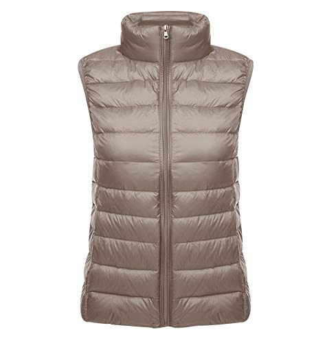 Chaleco Plumas Ligero Mujer Chaleco Plumifero Ligeros Mujer Chalecos Acolchado Abrigo Plumon Sin Manga Mujer Ultraligero Tallas Grandes Casual Invierno Chaqueta Señora Plegable Portátil Caqui XL