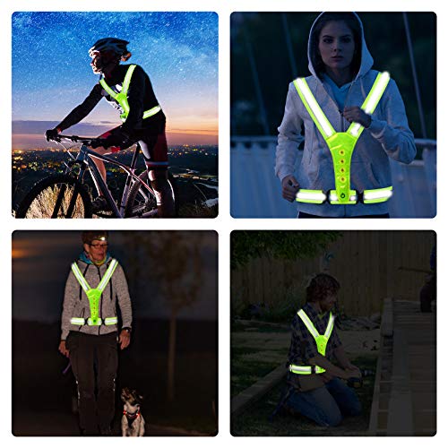 Chaleco Reflectante, Chaleco de Seguridad LED de Alta Visibilidad, Chaleco Reflectante Ajustable para Correr/Trotar/Motocicleta/Ciclismo, Chaleco de Seguridad Reflectante para Adultos y Niños (A)