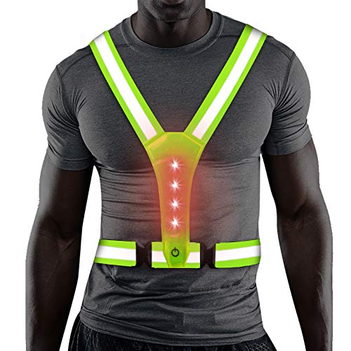 Chaleco Reflectante, Chaleco de Seguridad LED de Alta Visibilidad, Chaleco Reflectante Ajustable para Correr/Trotar/Motocicleta/Ciclismo, Chaleco de Seguridad Reflectante para Adultos y Niños (A)