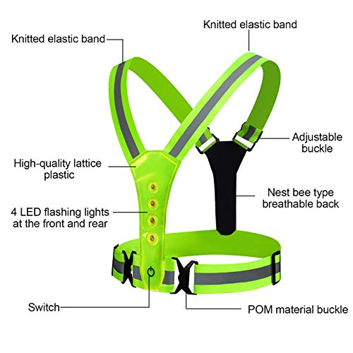Chaleco Reflectante, Chaleco de Seguridad LED de Alta Visibilidad, Chaleco Reflectante Ajustable para Correr/Trotar/Motocicleta/Ciclismo, Chaleco de Seguridad Reflectante para Adultos y Niños (A)