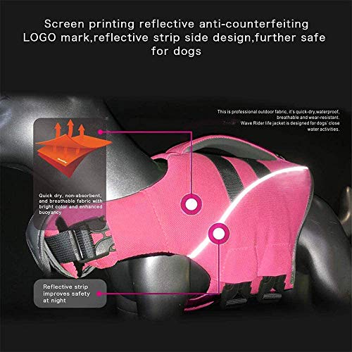 Chaleco Salvavidas para Perros Chaleco Salvavidas Reflectante para Mascotas con Flotabilidad Superior Y Mango Rescate Dispositivo Rescate Natación para Perros Ajustable,Rosado,M