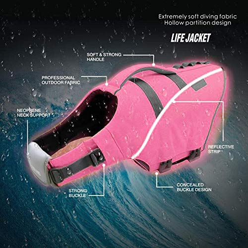 Chaleco Salvavidas para Perros Chaleco Salvavidas Reflectante para Mascotas con Flotabilidad Superior Y Mango Rescate Dispositivo Rescate Natación para Perros Ajustable,Rosado,M