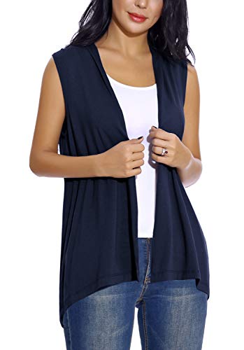 Chaleco sin Mangas Cardigan para Mujer Abrigo Ligero y Fresco (M, Azul Marino)
