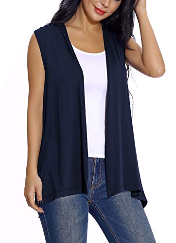 Chaleco sin Mangas Cardigan para Mujer Abrigo Ligero y Fresco (S, Azul Marino)