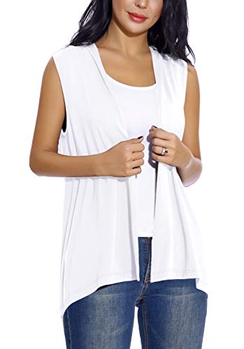 Chaleco sin Mangas Cardigan para Mujer Abrigo Ligero y Fresco (S, Blanco)