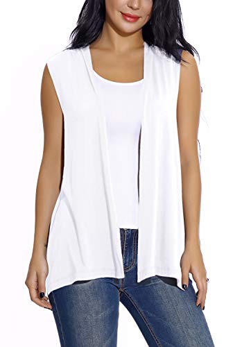 Chaleco sin Mangas Cardigan para Mujer Abrigo Ligero y Fresco (S, Blanco)