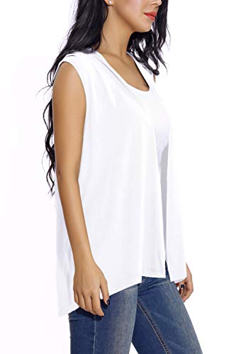 Chaleco sin Mangas Cardigan para Mujer Abrigo Ligero y Fresco (S, Blanco)