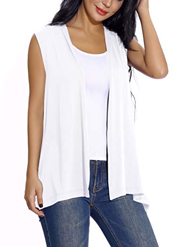 Chaleco sin Mangas Cardigan para Mujer Abrigo Ligero y Fresco (S, Blanco)