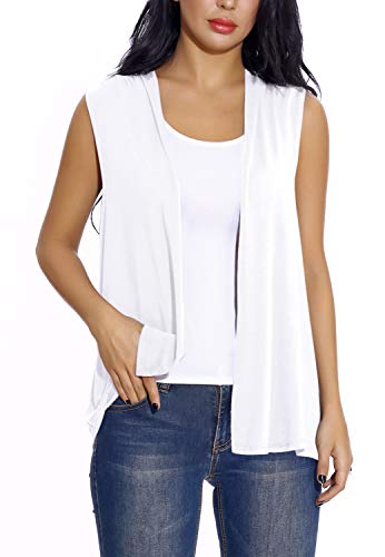 Chaleco sin Mangas Cardigan para Mujer Abrigo Ligero y Fresco (S, Blanco)