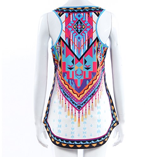 Chalecos Mujer Elegantes Cuello Redondo Suelto Sencillos Diario Hippie Estilo Etnico Estampadas Casual Verano Camisetas Sin Mangas Blusas Shirt Top (Color : Blanco, Size : S)