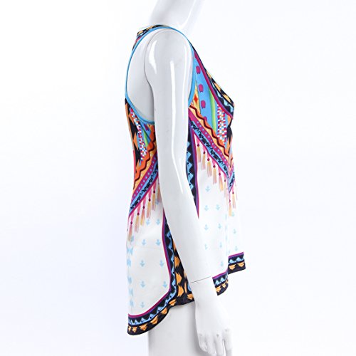 Chalecos Mujer Elegantes Cuello Redondo Suelto Sencillos Diario Hippie Estilo Etnico Estampadas Casual Verano Camisetas Sin Mangas Blusas Shirt Top (Color : Blanco, Size : S)
