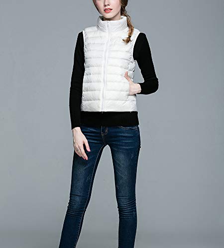 Chalecos Mujeres Slim Fit Plumón Ligero Chaquetas Abajo Abrigo Sin Mangas Blanco M