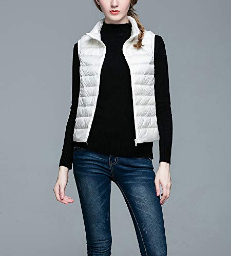 Chalecos Mujeres Slim Fit Plumón Ligero Chaquetas Abajo Abrigo Sin Mangas Blanco M