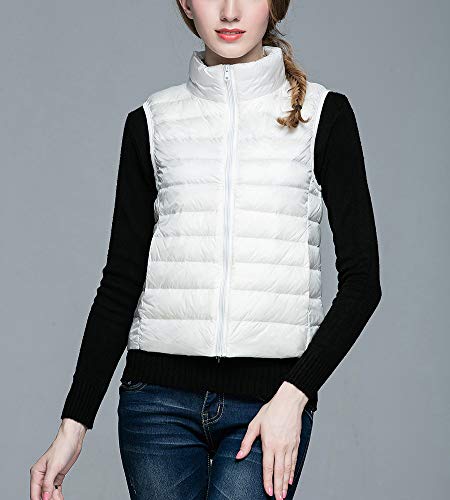 Chalecos Mujeres Slim Fit Plumón Ligero Chaquetas Abajo Abrigo Sin Mangas Blanco M