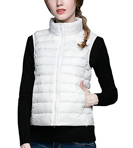 Chalecos Mujeres Slim Fit Plumón Ligero Chaquetas Abajo Abrigo Sin Mangas Blanco M