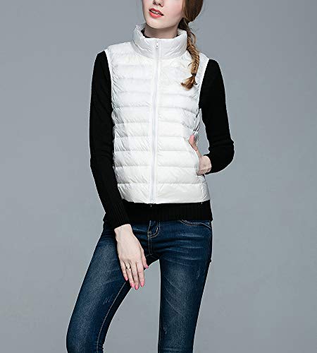 Chalecos Mujeres Slim Fit Plumón Ligero Chaquetas Abajo Abrigo Sin Mangas Blanco M