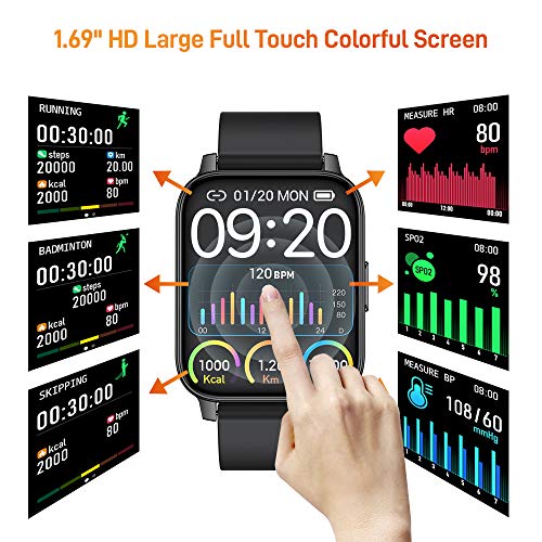 chalvh Smartwatch, 1.69" Táctil Completa Relojes Inteligentes Mujer Hombre, Podómetro Deportivo Smart Watch, Pulsómetros, Monitor de Sueño, Control de Musica, IP67 Impermeable reloj Para Android y iOS