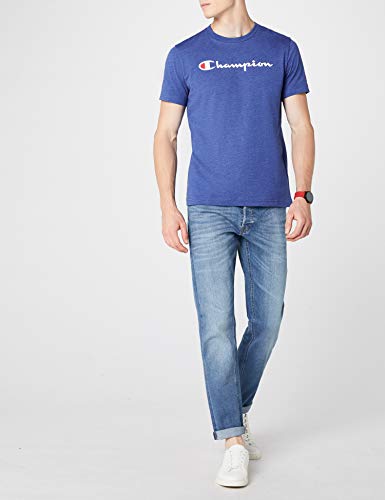 Champion Hombre - Camiseta Classic Logo - Azul, M