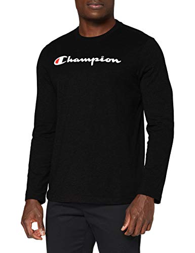 Champion Hombre - Camiseta de Manga Larga Classic Logo - Negro, S