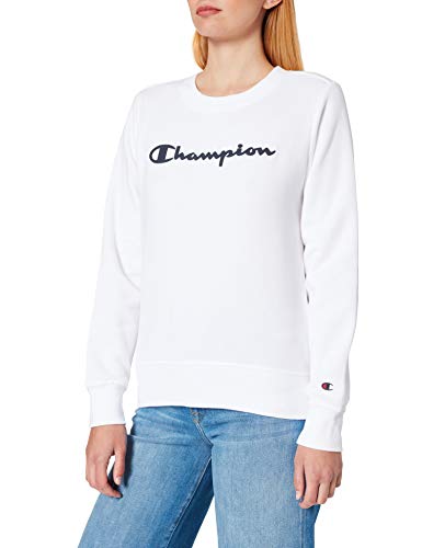 Champion Legacy Classic Logo Crewneck Suéter, Blanco, Blanca, L Regular para Mujer