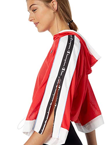 Champion Life Hooded Cropped Mesh Top Sudadera con Capucha, Chispa roja, L para Mujer