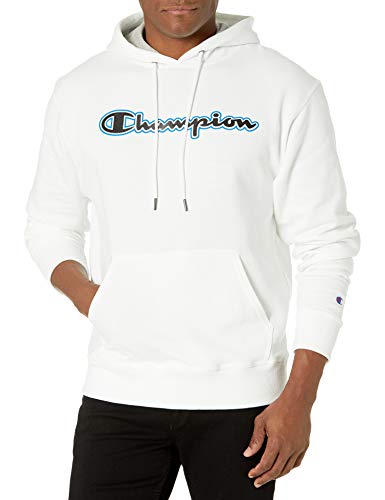 Champion Powerblend Sudadera con Capucha, Blanco Script Applique, L para Hombre