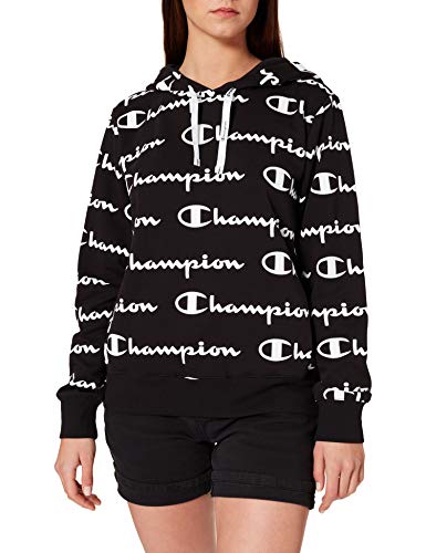 Champion Seasonal AC Logo Allover Hooded Sweatshirt Sudadera con Capucha, Negro, XS para Mujer