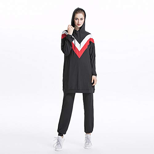 Chándal islámico para mujeres musulmanas con capucha, estilo casual para hacer deporte al aire libre. Negro Negro ( XL