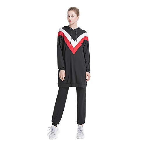 Chándal islámico para mujeres musulmanas con capucha, estilo casual para hacer deporte al aire libre. Negro Negro ( XL