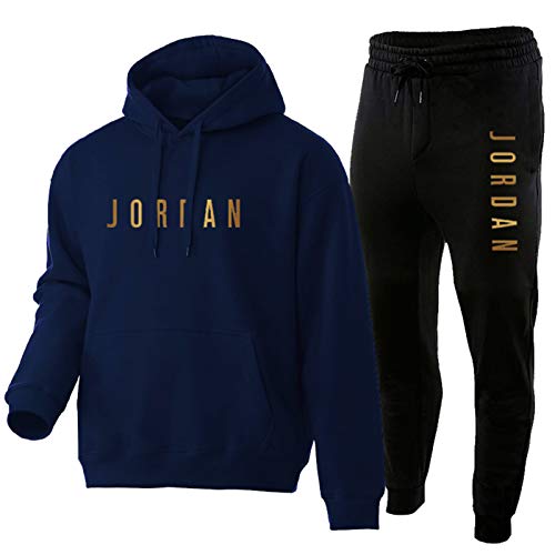 Chándal para Hombre Completo，niños Jordan 2 Piezas Conjunto De Ropa Deportiva De Arriba Y Abajo, Clásico CómodoManga Larga Sudadera con Capucha De Baloncesto Y Ejerc Dark Blue-S
