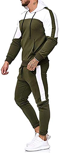 chándal para Hombre, Moda Casual otoño e Invierno Chandal Completo para Hombre Sudadera con Capucha de Manga Larga + Pantalones Deportivos Conjuntos (Verde,M)